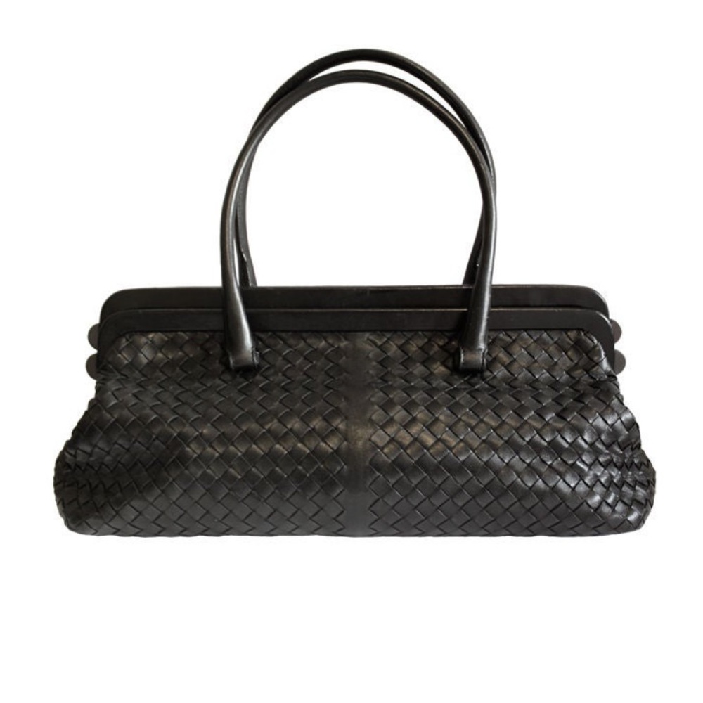 Vintage Bottega Veneta Black Intrecciato Woven Leather Doctor Bag